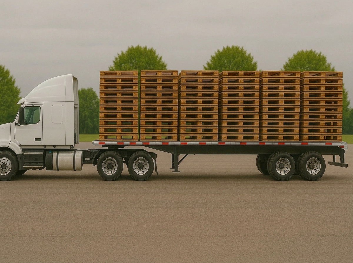 Flatbed dropping off scrap wood at TCP's Akron yard