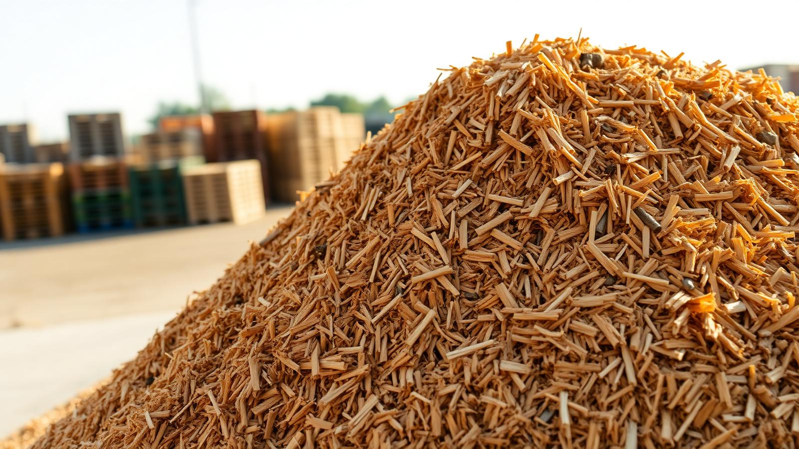 A large pile of freshly ground wood mulch at TCP's Akron recycling yard